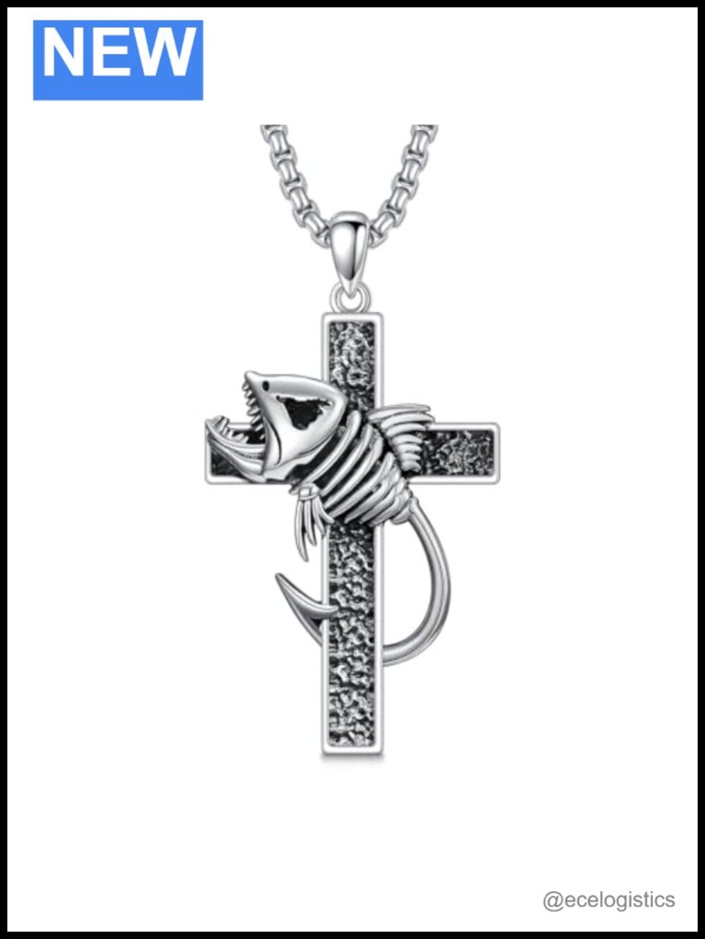 Sterling Silver Cross Fish Hook Necklace